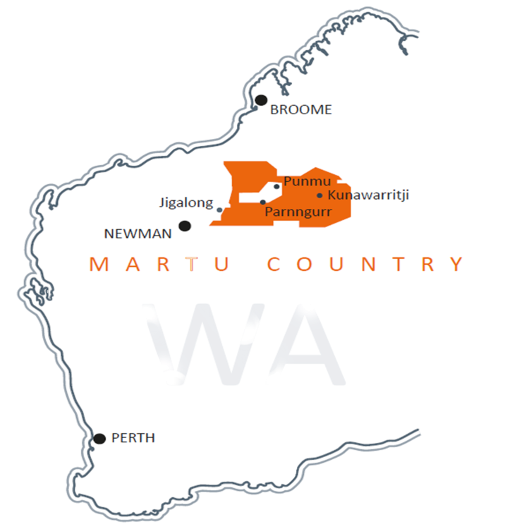 A map showing Martu Country in north-central Western Australia
