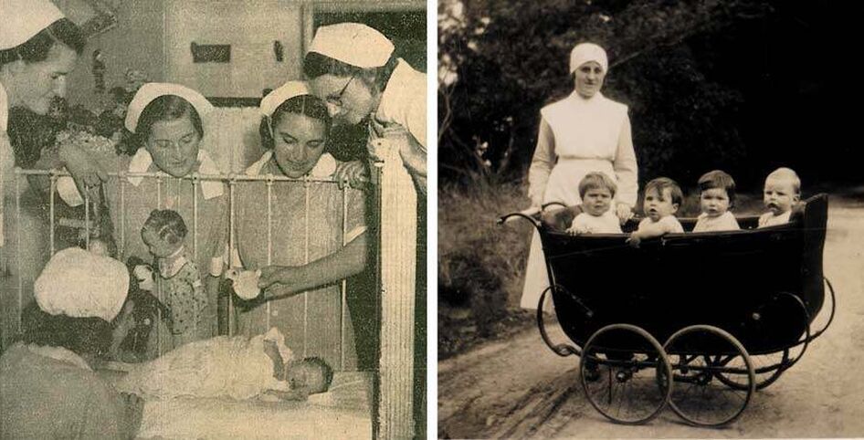 Historical picture of nurses with babies