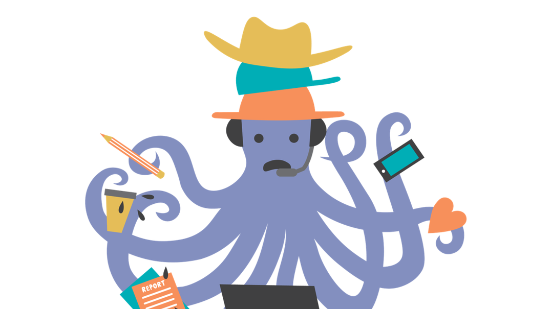 illustration of an octopus looking at a laptop